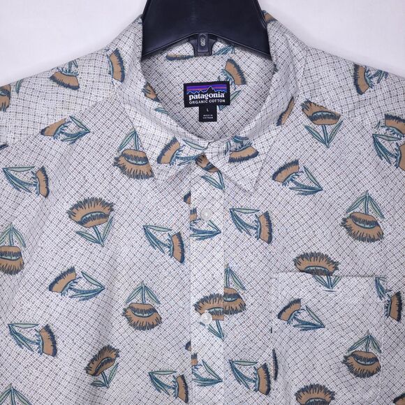 Patagonia Shirt Mens Large Floral Go To Sienna Clay Button Down Organic Cotton - Picture 1 of 11
